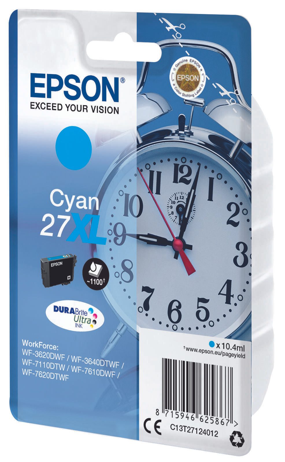 Epson Original 27XL Wecker Druckerpatrone - cyan (C13T27124012)
