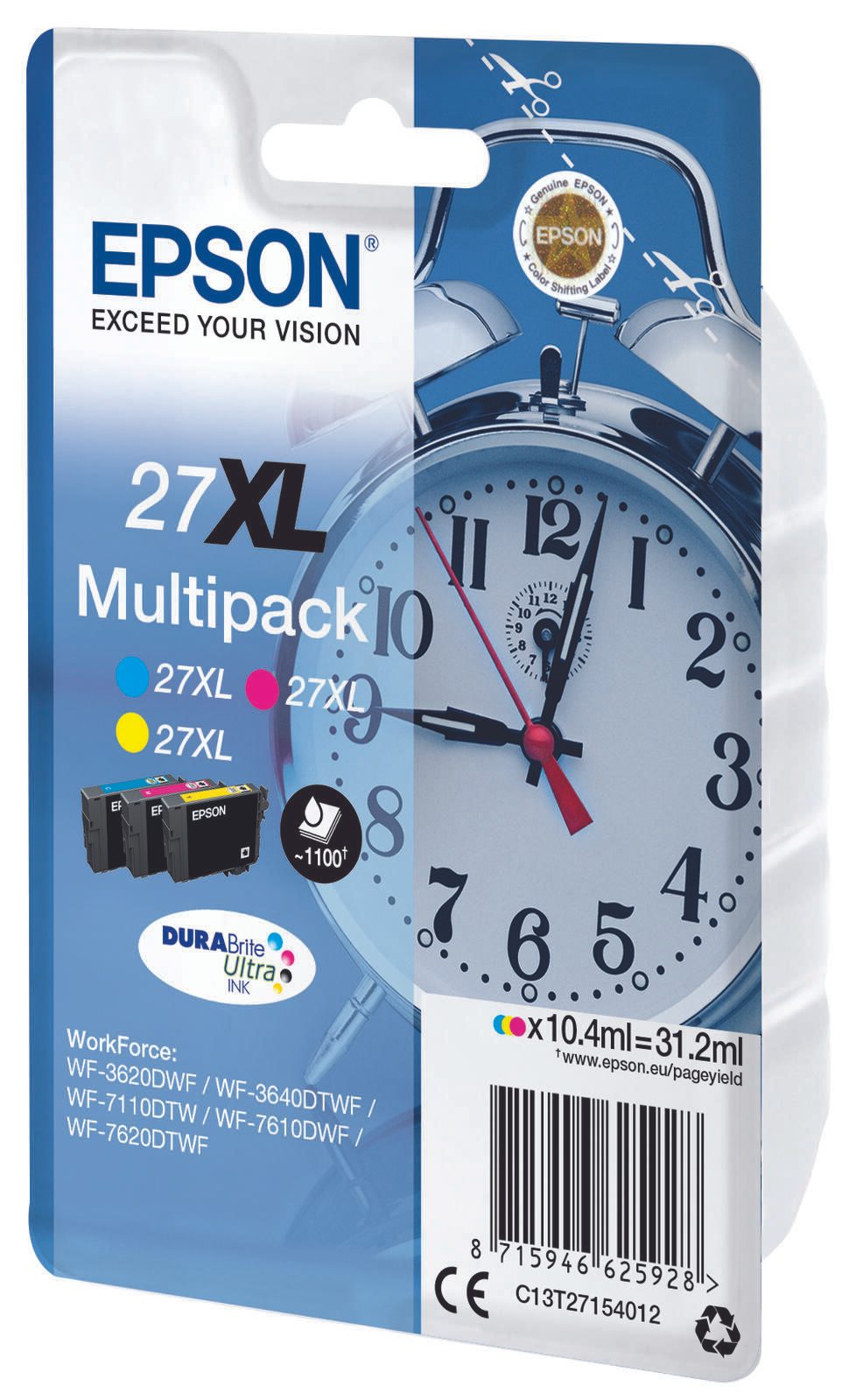 Epson Original 27XL Wecker Druckerpatrone - 3er Multipack (C13T27154012)