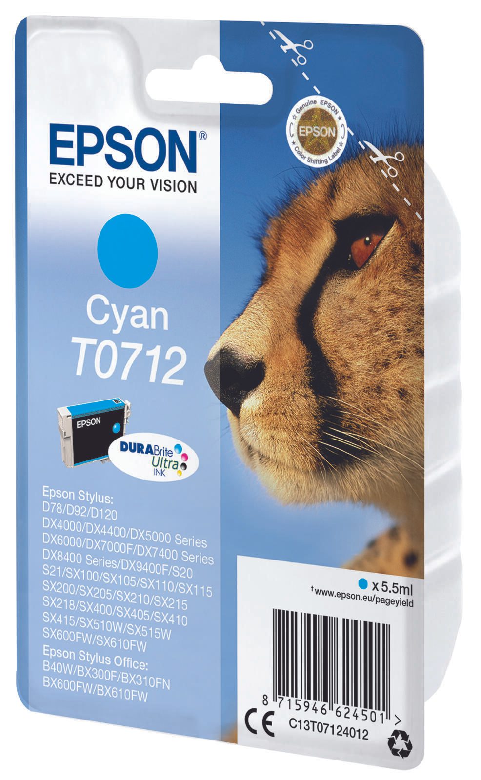 Epson Original T0712 Gepard Druckerpatrone - cyan (C13T07124012)
