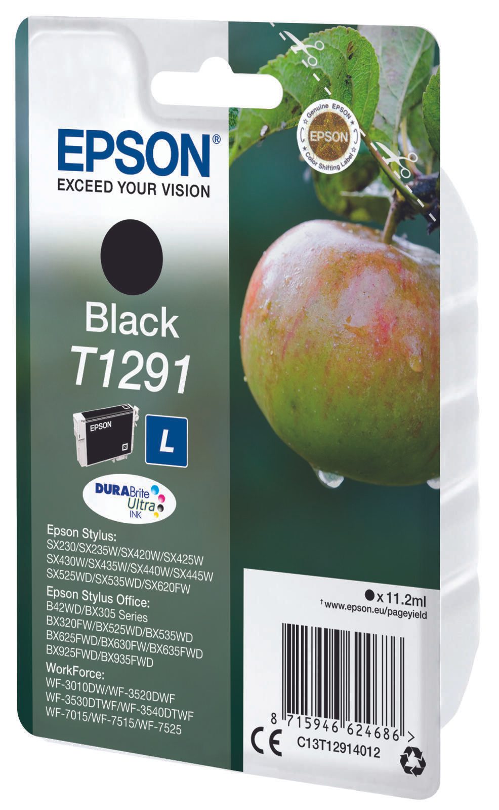 Epson Original T1291 Apfel Druckerpatrone schwarz 385 Seiten 11ml (C13T12914012)