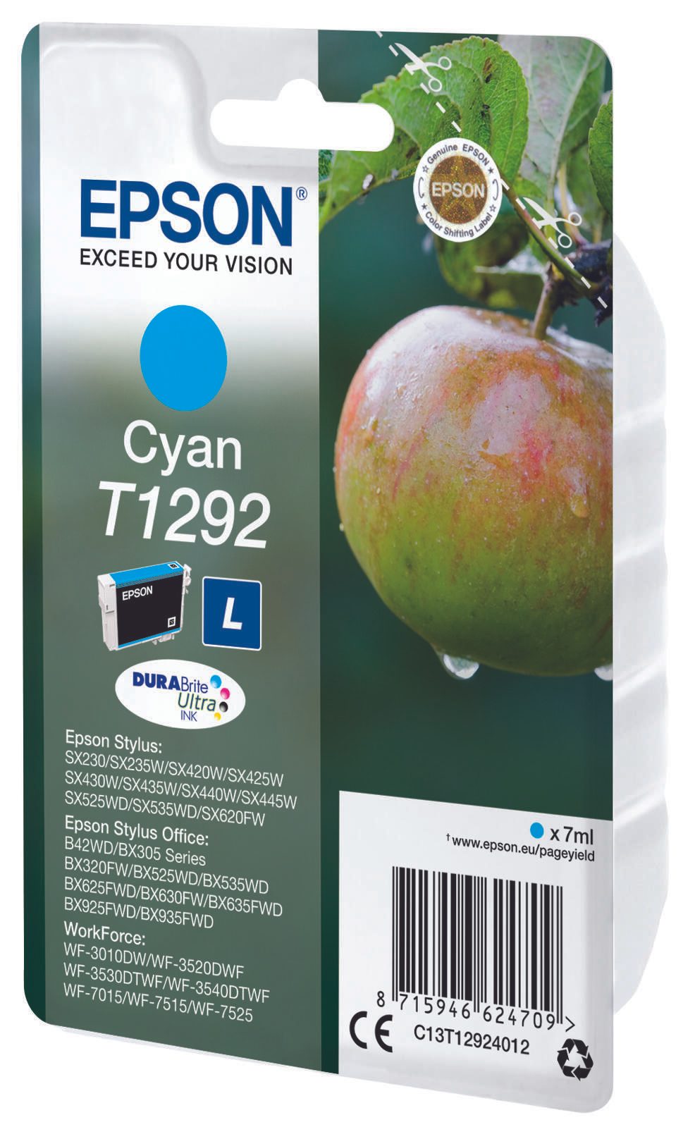 Epson Original T1292 Apfel Druckerpatrone cyan 474 Seiten 7ml (C13T12924012)