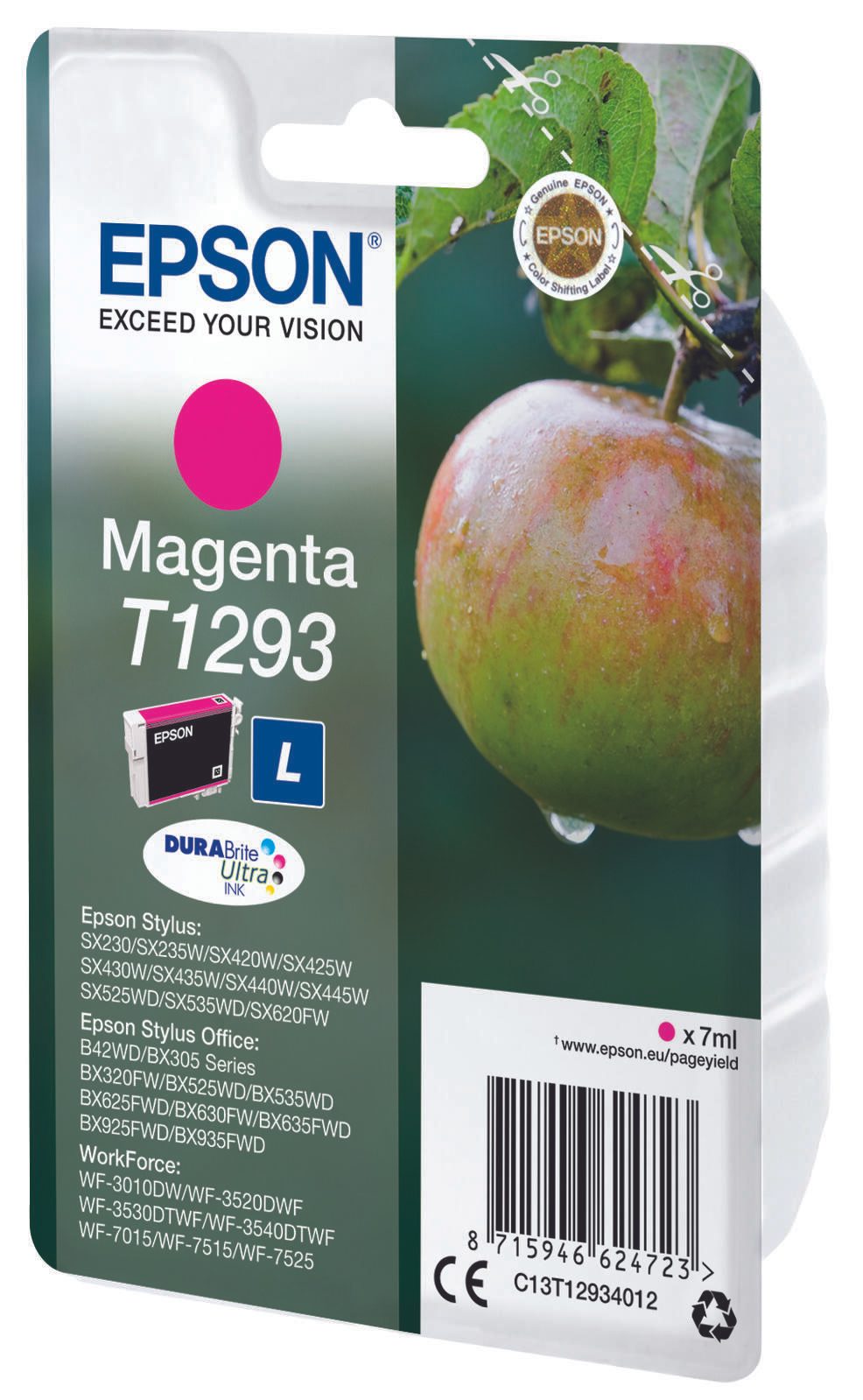 Epson Original T1293 Apfel Druckerpatrone magenta 378 Seiten 7ml (C13T12934012)