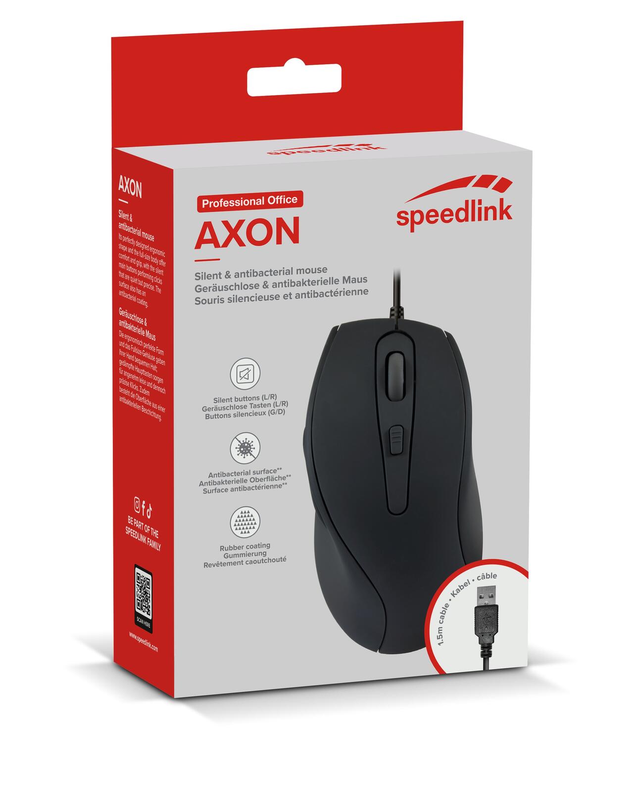 Speedlink AXON Silent & Antibacterial Maus - USB, schwarz