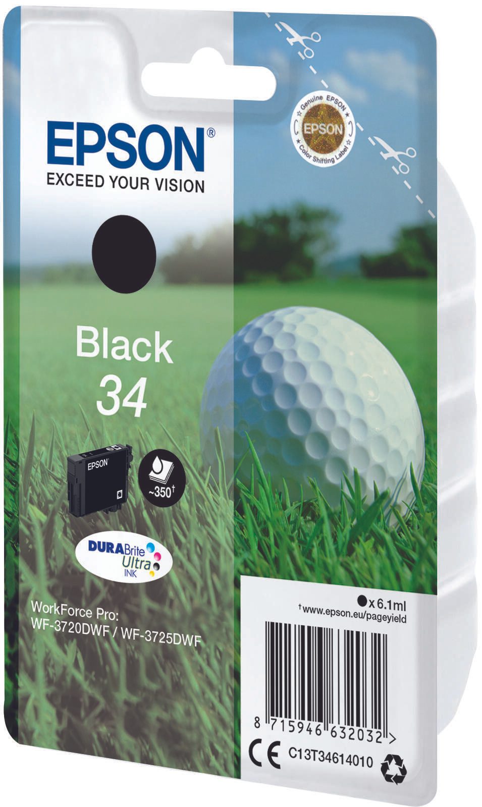 Epson Original 34 Golfball Druckerpatrone schwarz 350 Seiten 6,1ml (C13T34614010)