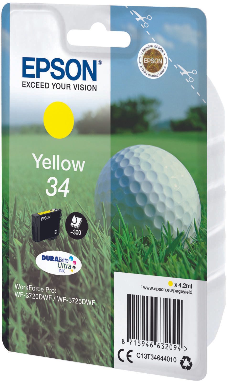 Epson Original 34 Golfball Druckerpatrone gelb 300 Seiten 4,2ml (C13T34644010)