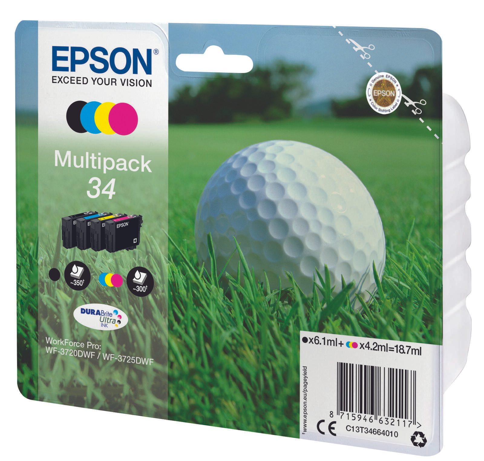Epson Original 34 Golfball Druckerpatronen 4er Multipack BK/C/M/Y (C13T34664010)