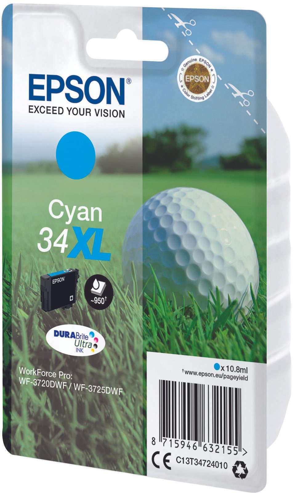 Epson Original 34XL Golfball Druckerpatrone cyan 950 Seiten 10,8ml (C13T34724010)