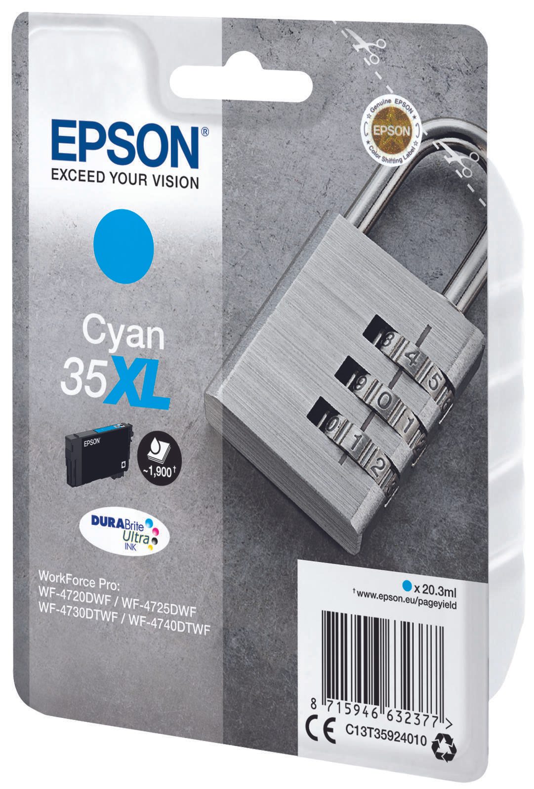 Epson Original 35XL Schloss Druckerpatrone cyan 1.900 Seiten 20,3ml (C13T35924010)