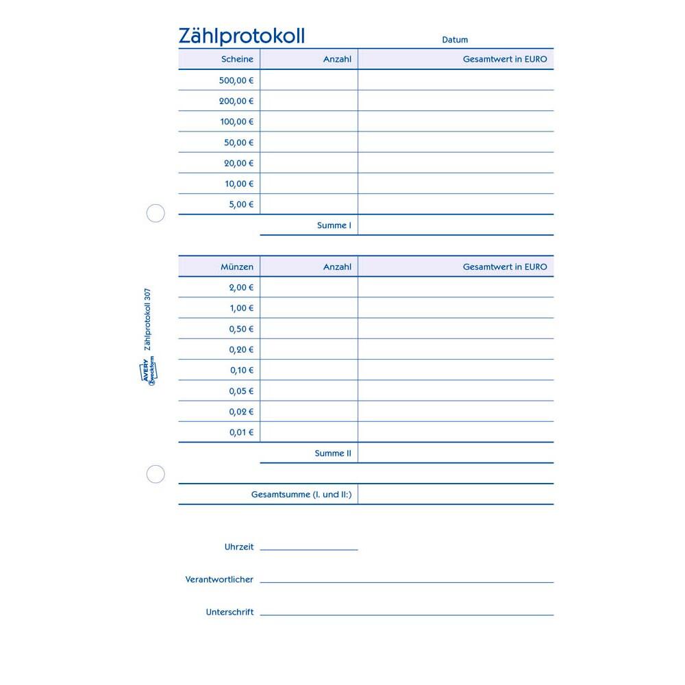 AVERY Zweckform Zählprotokoll Formularbuch 307 - 1 x 50 Blatt