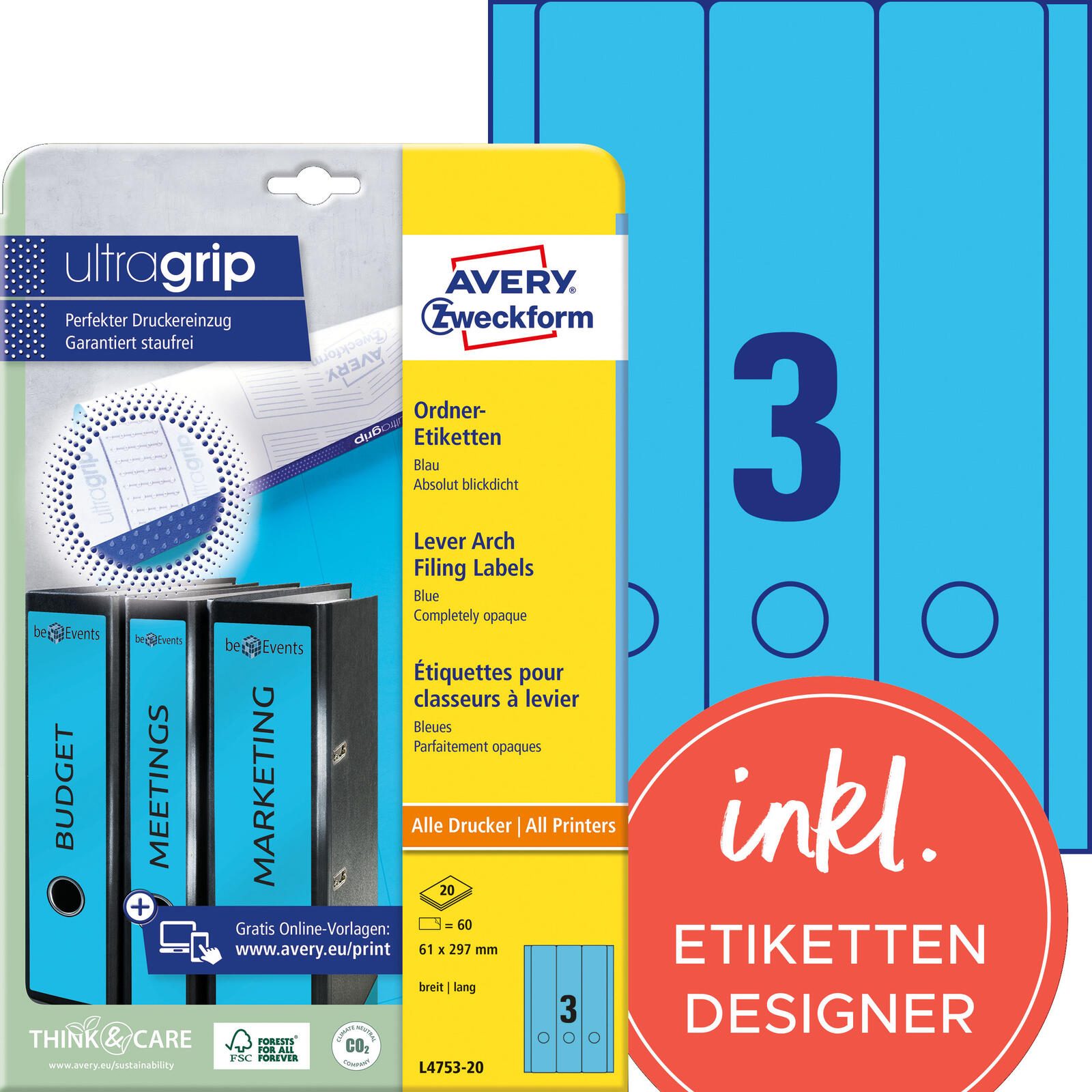 AVERY Zweckform Ordneretiketten 61,0 x 297,0 mm blau