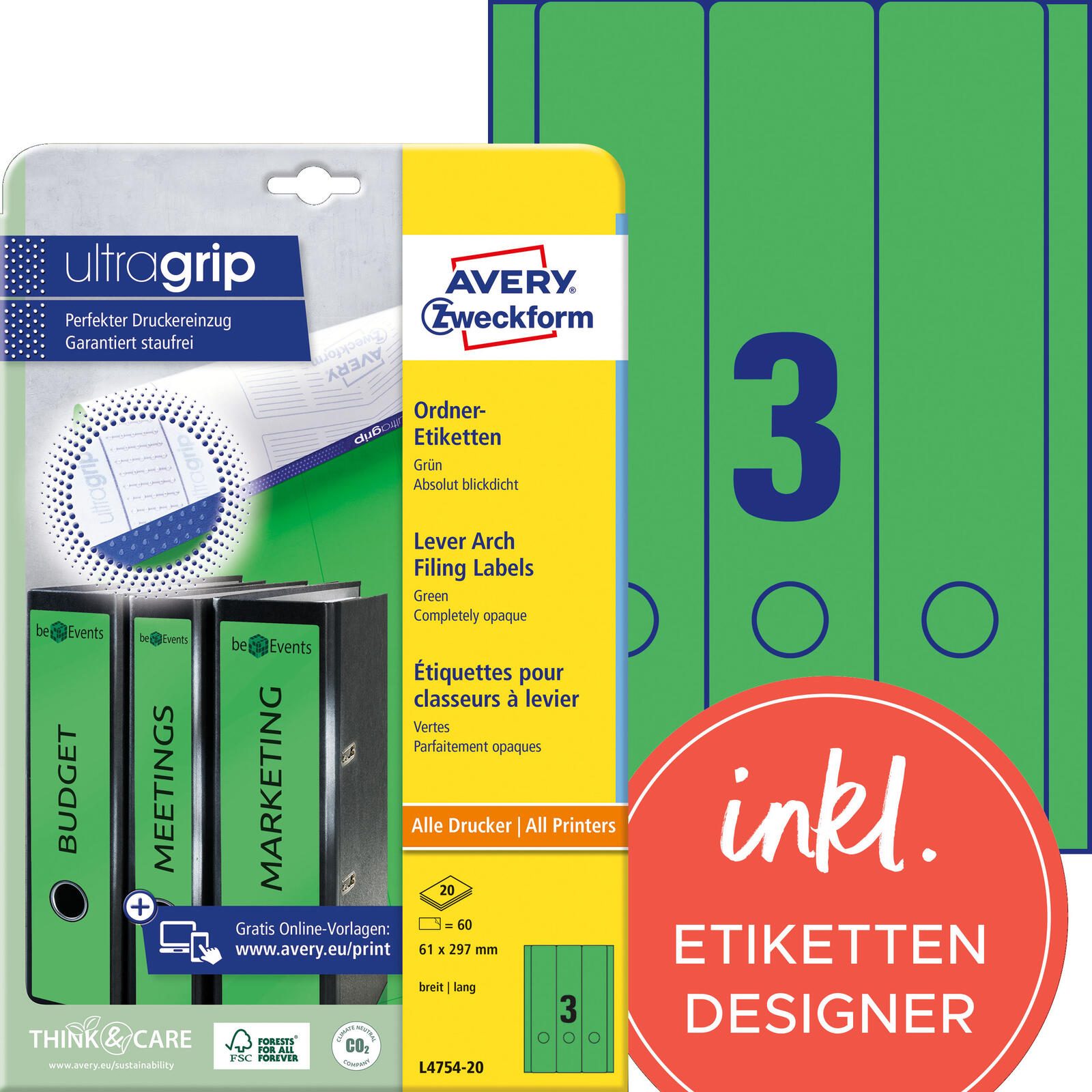 AVERY Zweckform Ordneretiketten 61,0 x 297,0 mm grün