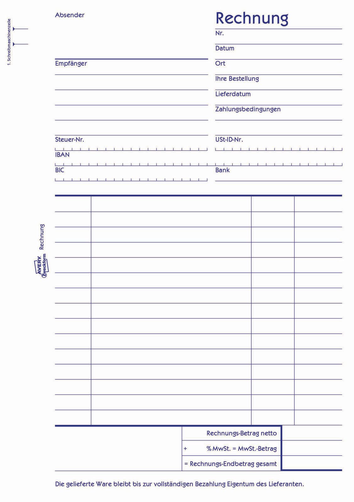 AVERY Zweckform Formularbuch Rechnung DIN A5 1x 100 Seiten