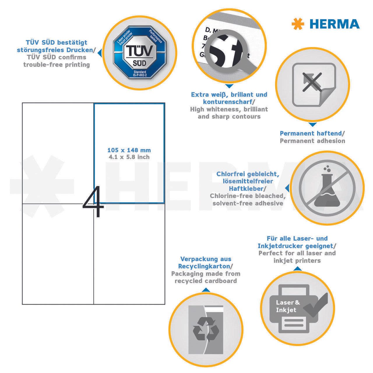 HERMA Etiketten 4627 weiß 105,0 x 148,0 mm