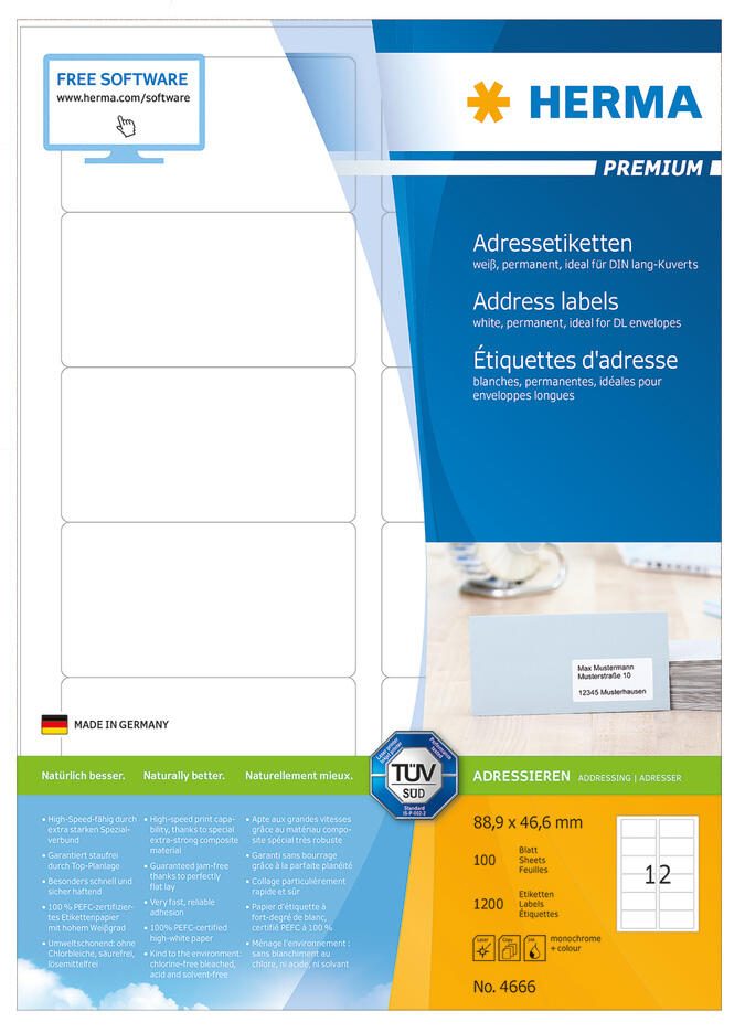 HERMA Etiketten 4666 weiß 88,9 x 46,6 mm