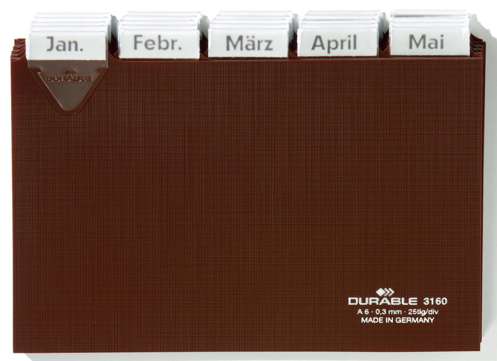 DURABLE Karteikartenregister A-Z, blanko, Jan.-Dez., 0-31 braun für DIN-A6-Karteikästen