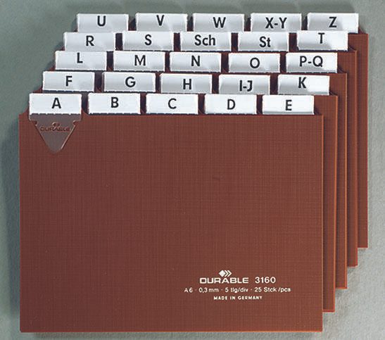 DURABLE Karteikartenregister A-Z, blanko, Jan.-Dez., 0-31 braun für DIN-A6-Karteikästen