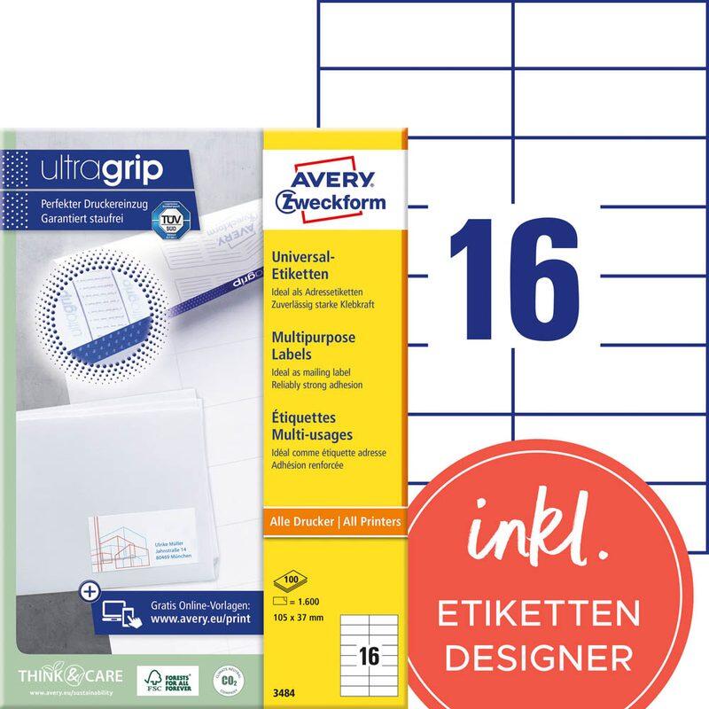 AVERY Zweckform Etiketten 3484 weiß 105,0 x 37,0 mm