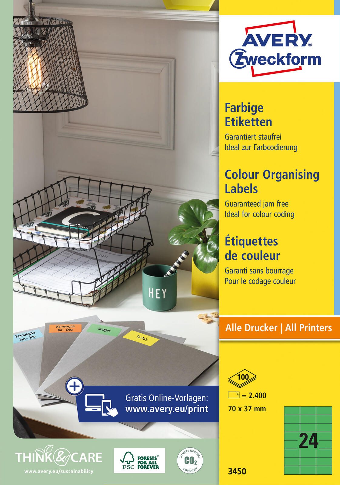 AVERY Zweckform Etiketten 3450 grün 70,0 x 37,0 mm