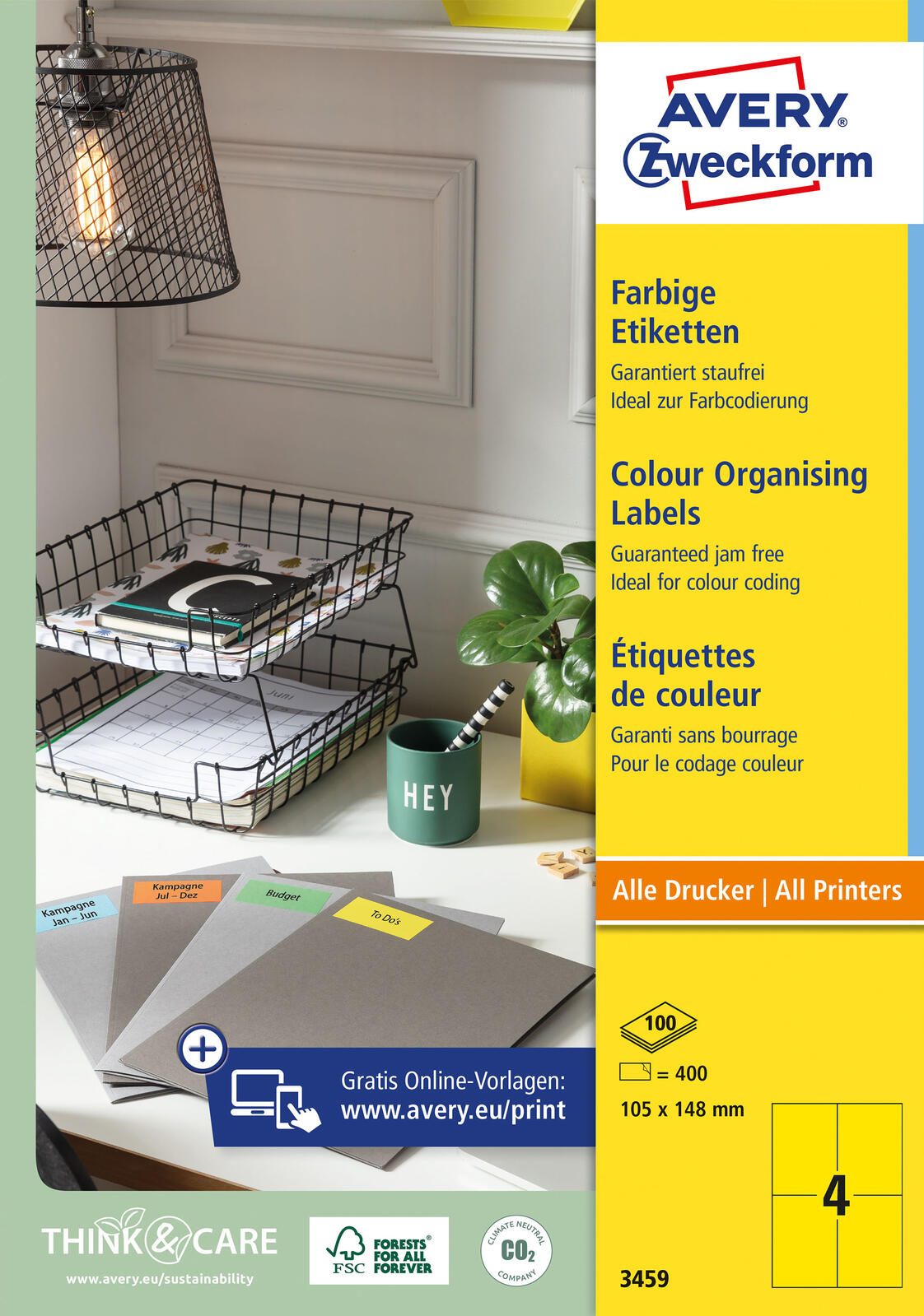 AVERY Zweckform Etiketten 3459 gelb 105,0 x 148,0 mm