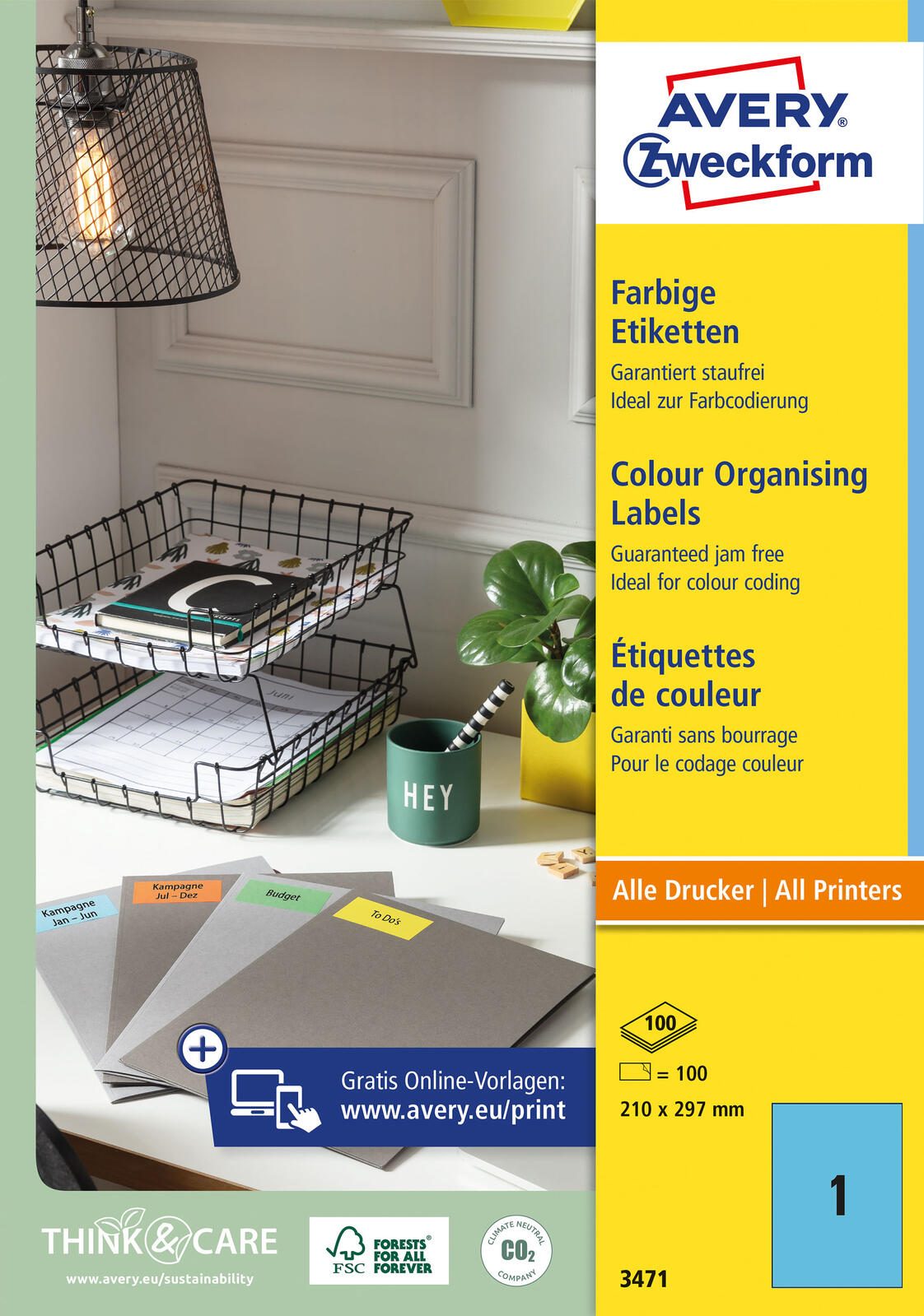 AVERY Zweckform Etiketten 3471 blau 210,0 x 297,0 mm