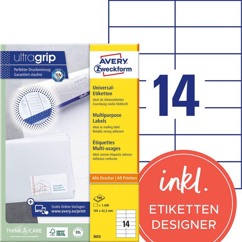 AVERY Zweckform Etiketten 3653 weiß 105,0 x 42,3 mm