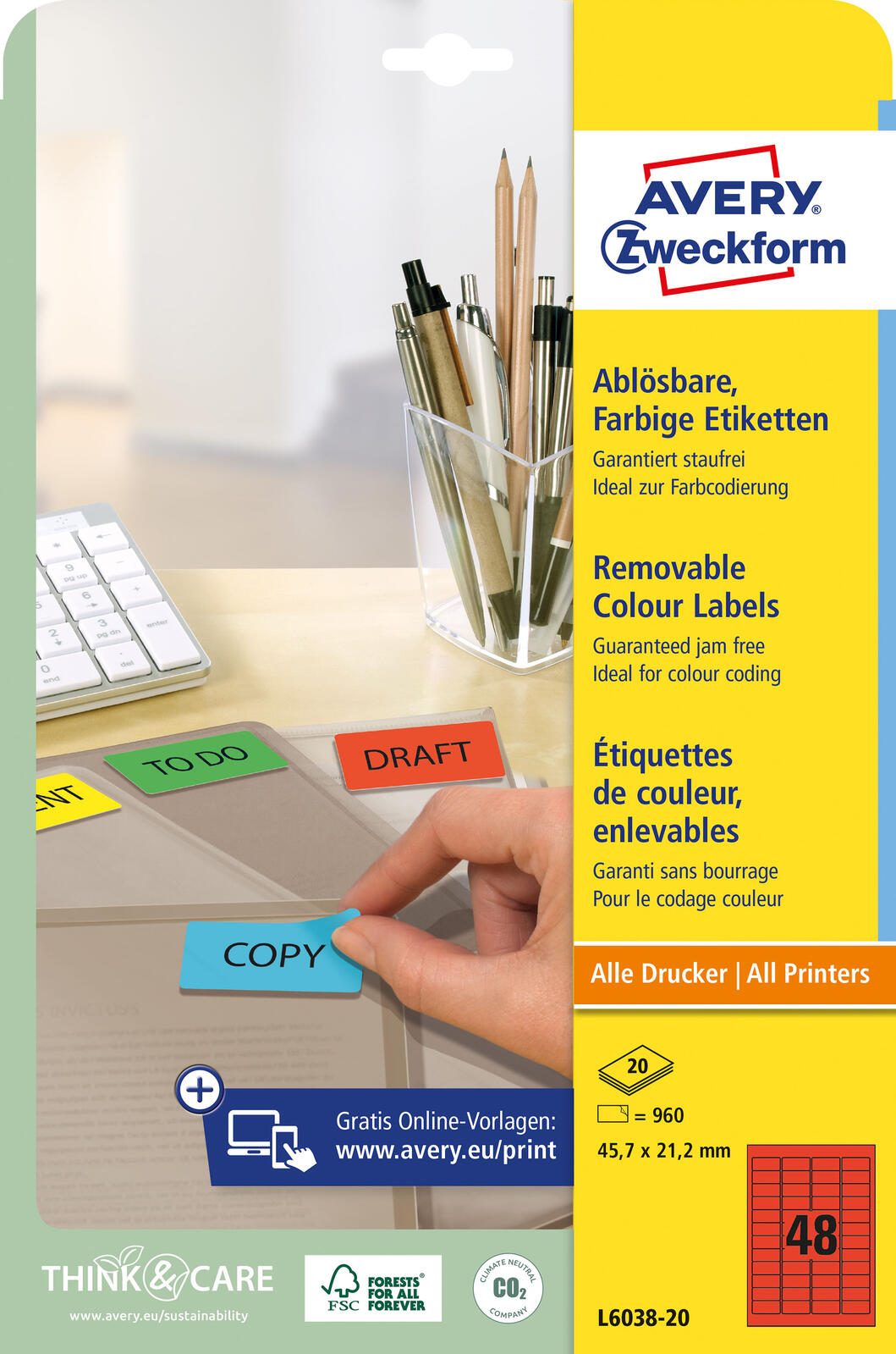 AVERY Zweckform Etiketten L6038-20 rot 45,7 x 21,2 mm