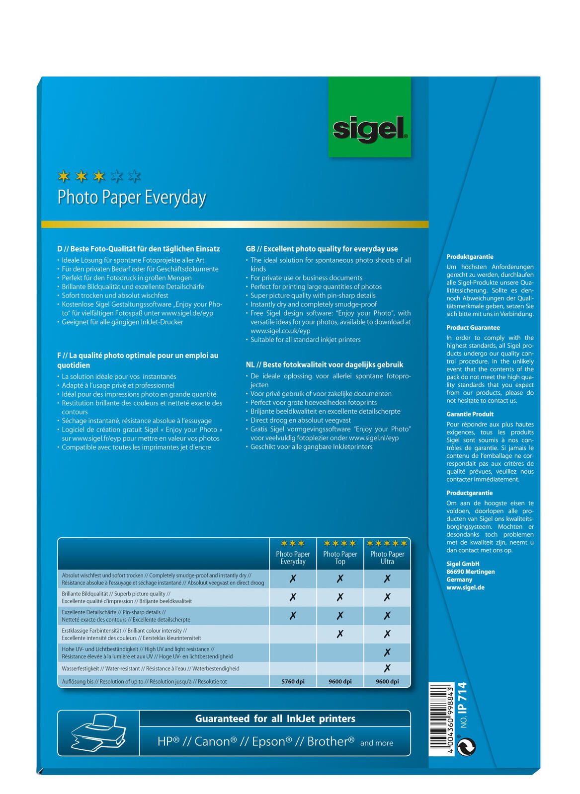 SIGEL Fotopapier Inkjet Everyday DIN A4 hochglänzend 170 g/m²