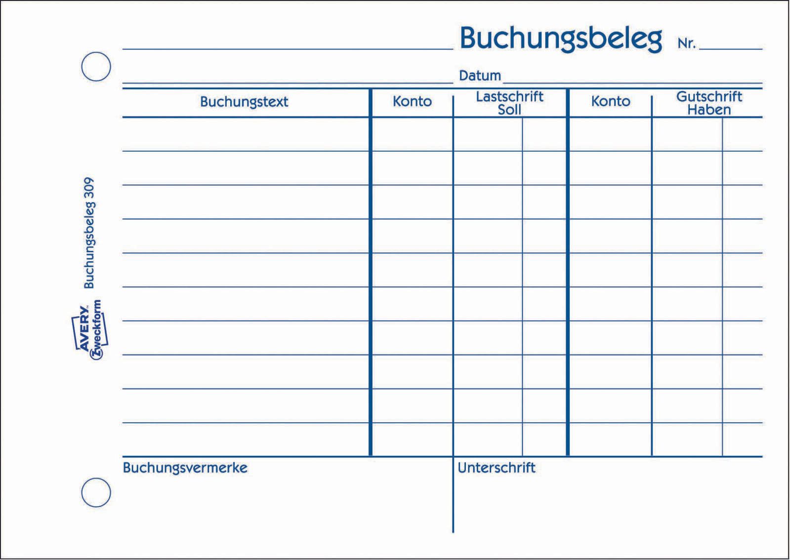 AVERY Zweckform Formularbuch Buchungsbeleg DIN A6 quer 1x 50 Seiten