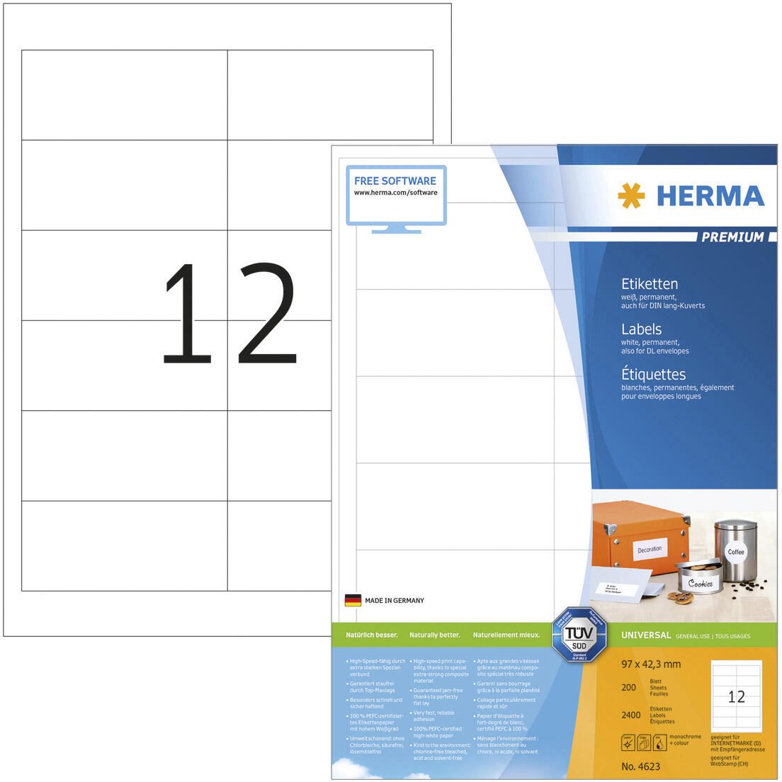 HERMA Etiketten 4623 weiß 97,0 x 42,3 mm