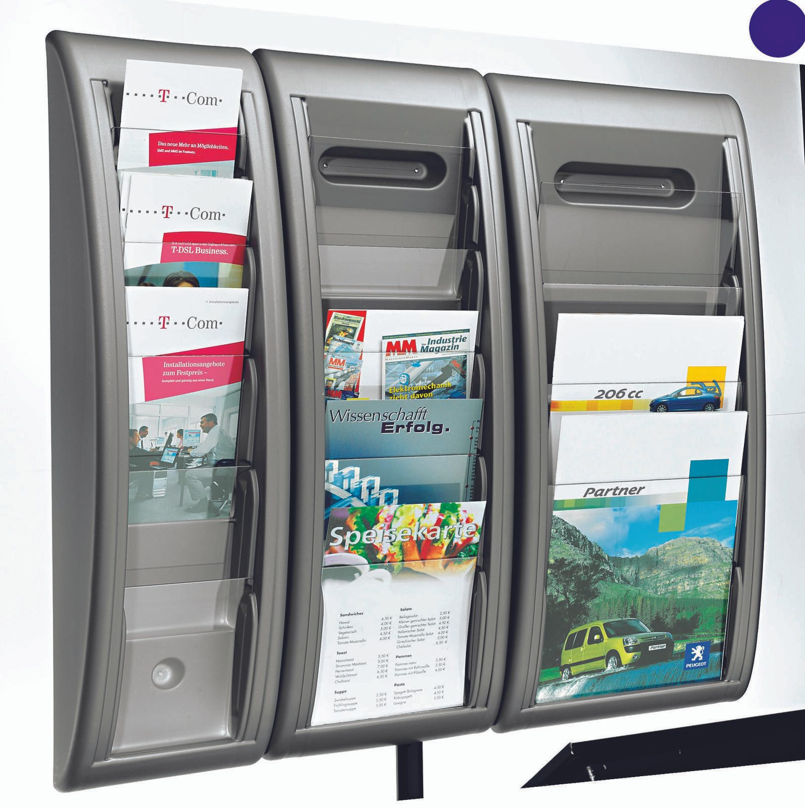 PAPERFLOW Kompakt Wandprospekthalter 1/3 DIN A4 5-Fach  silber