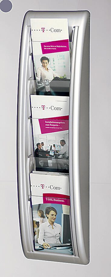 PAPERFLOW Kompakt Wandprospekthalter 1/3 DIN A4 5-Fach  silber