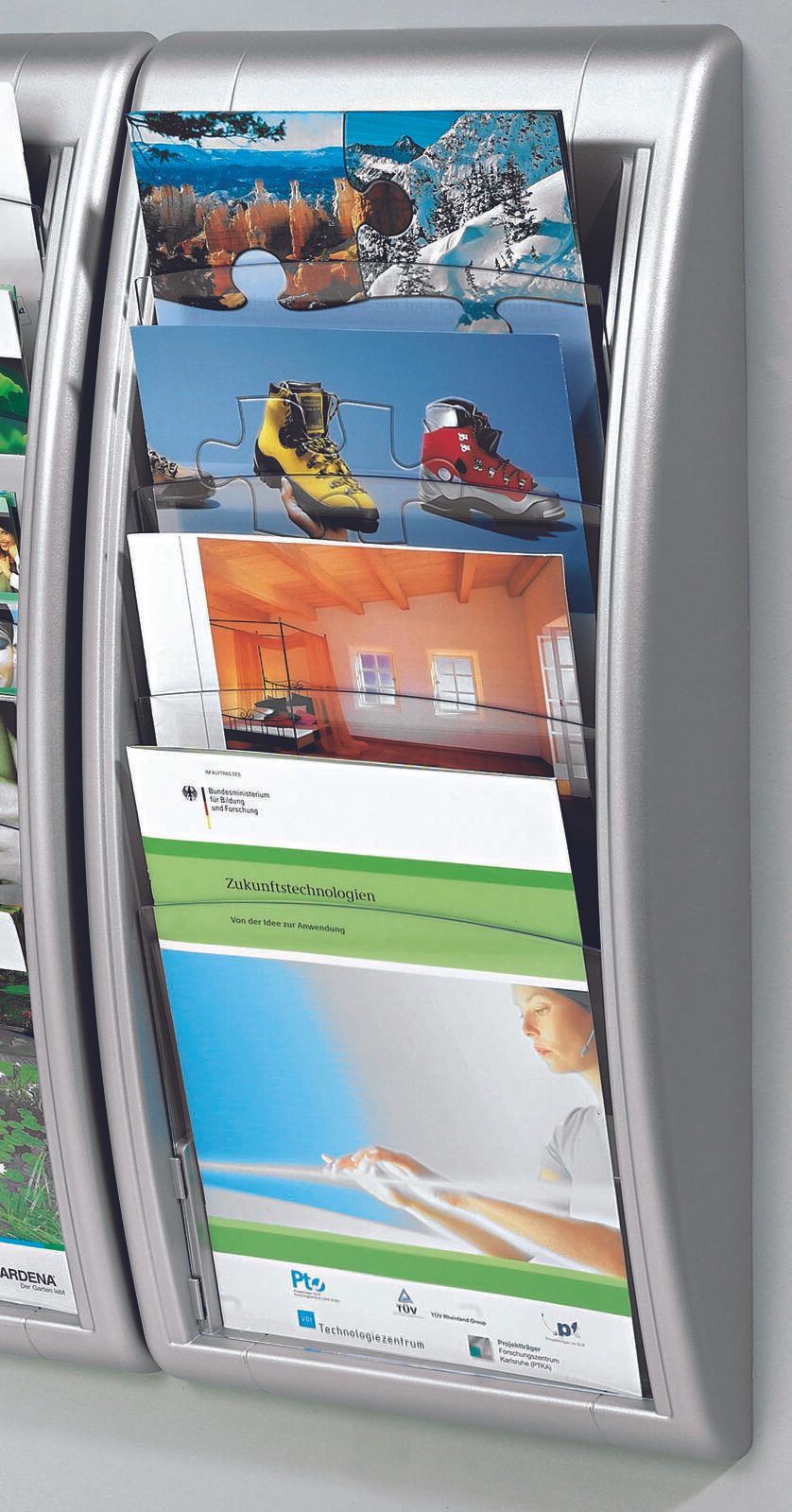 PAPERFLOW Kompakt Wandprospekthalter DIN A4 hoch 4-Fach  silber