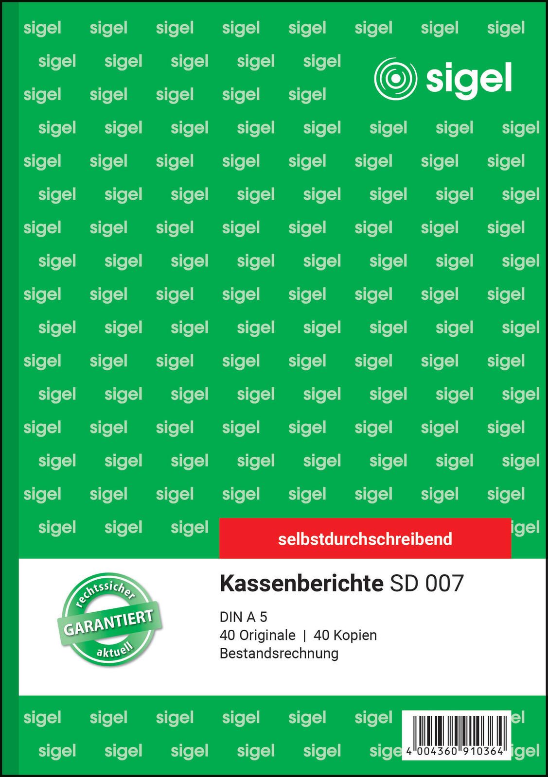 SIGEL Formularbuch Kassenbericht/Bestandsrechnung DIN A5 2x 40 Seiten