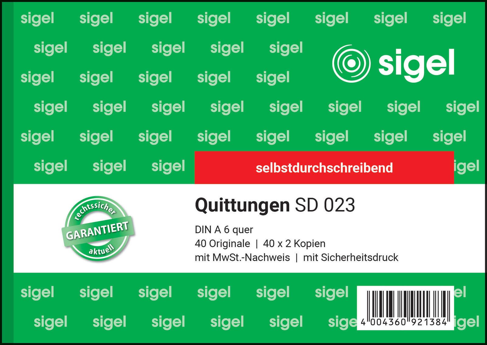 SIGEL Formularbuch Quittung, MwSt. separat ausgewiesen DIN A6 quer 3x 40 Seiten
