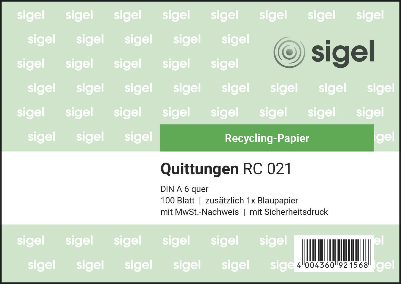 SIGEL Formularbuch Quittung, MwSt. separat ausgewiesen DIN A6 quer 1x 100 Seiten