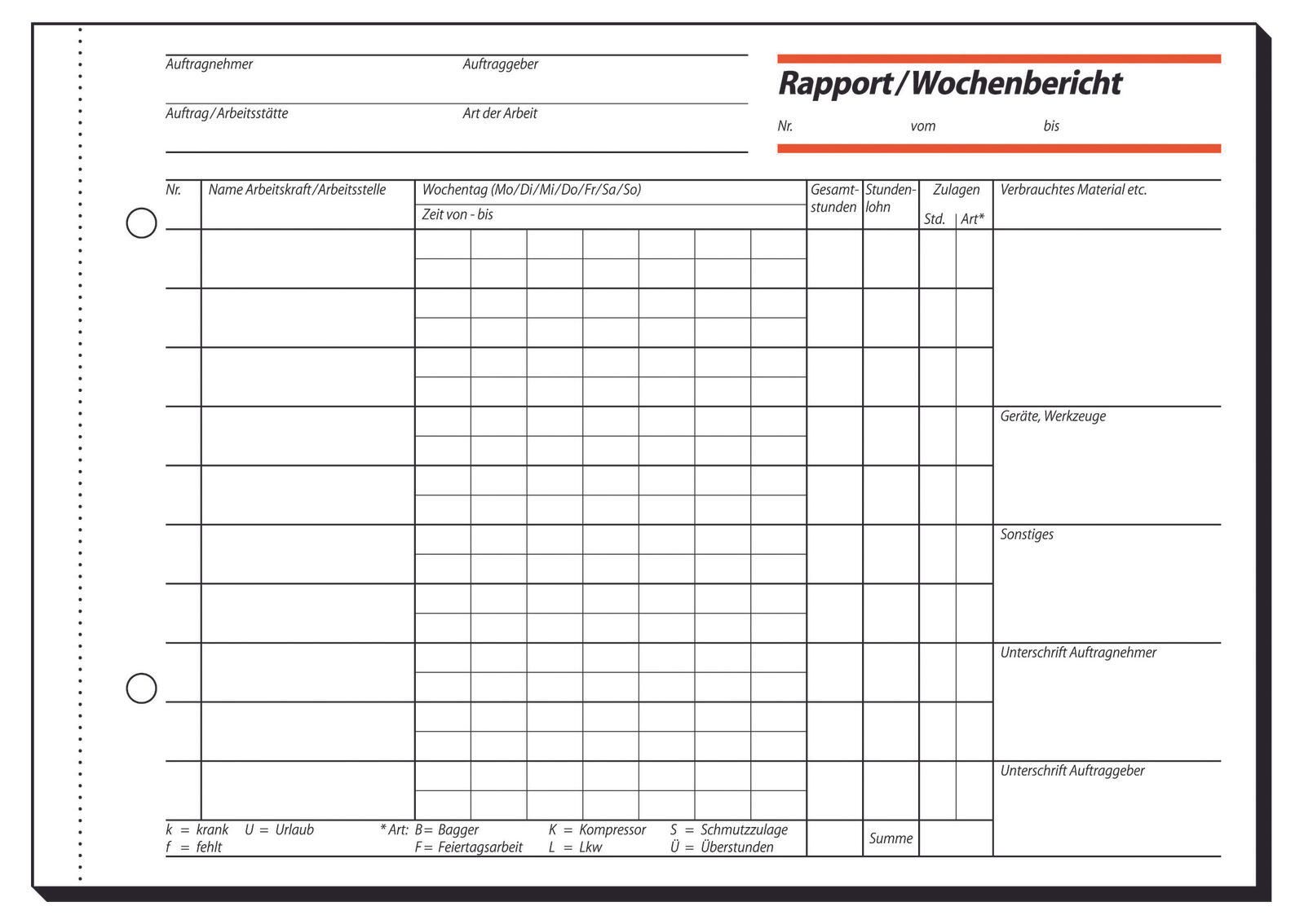 SIGEL Formularbuch Wochenbericht DIN A5 quer 1x 100 Seiten