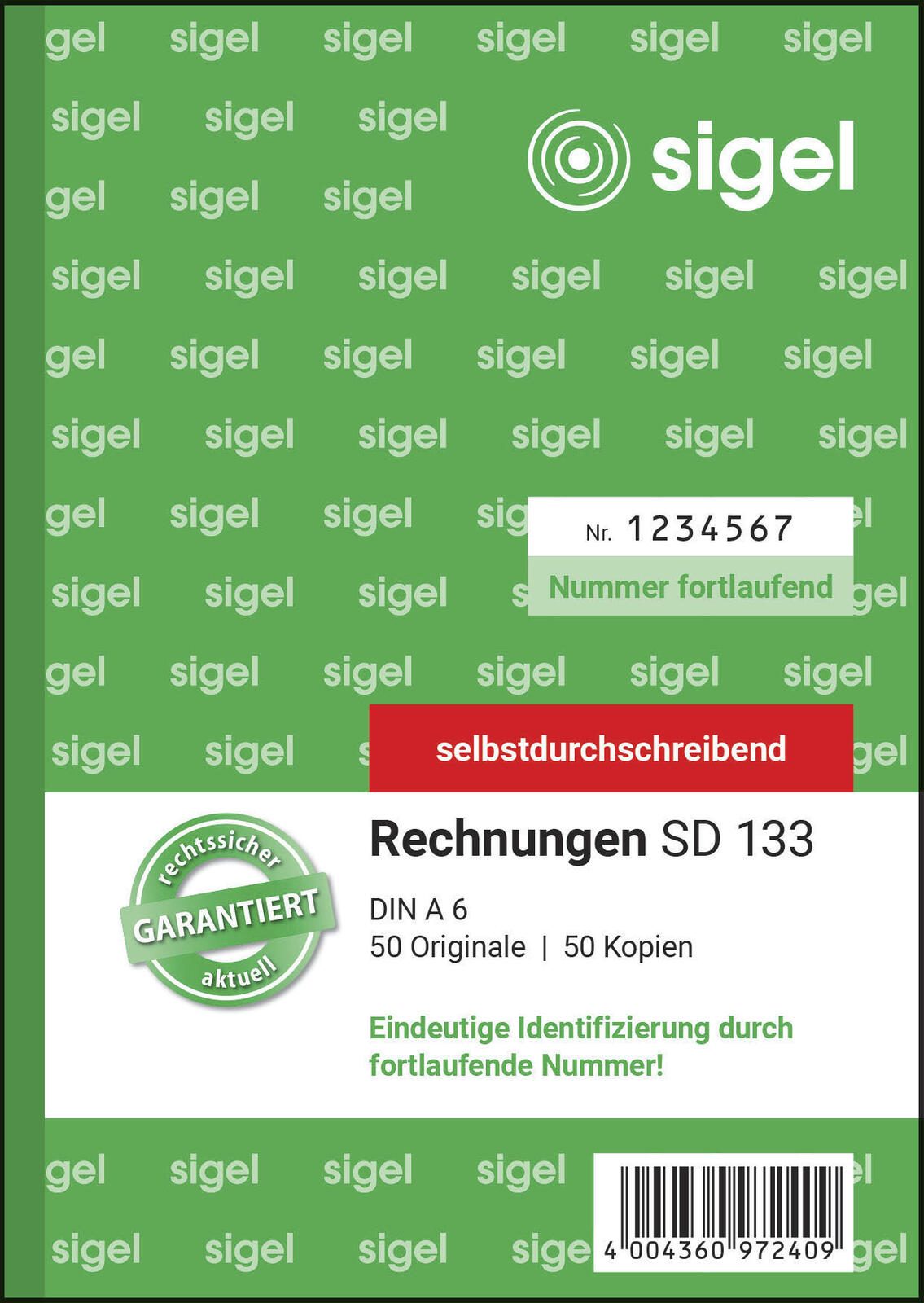 SIGEL Formularbuch Rechnung mit fortlaufenden Nummern DIN A6 2x 50 Seiten