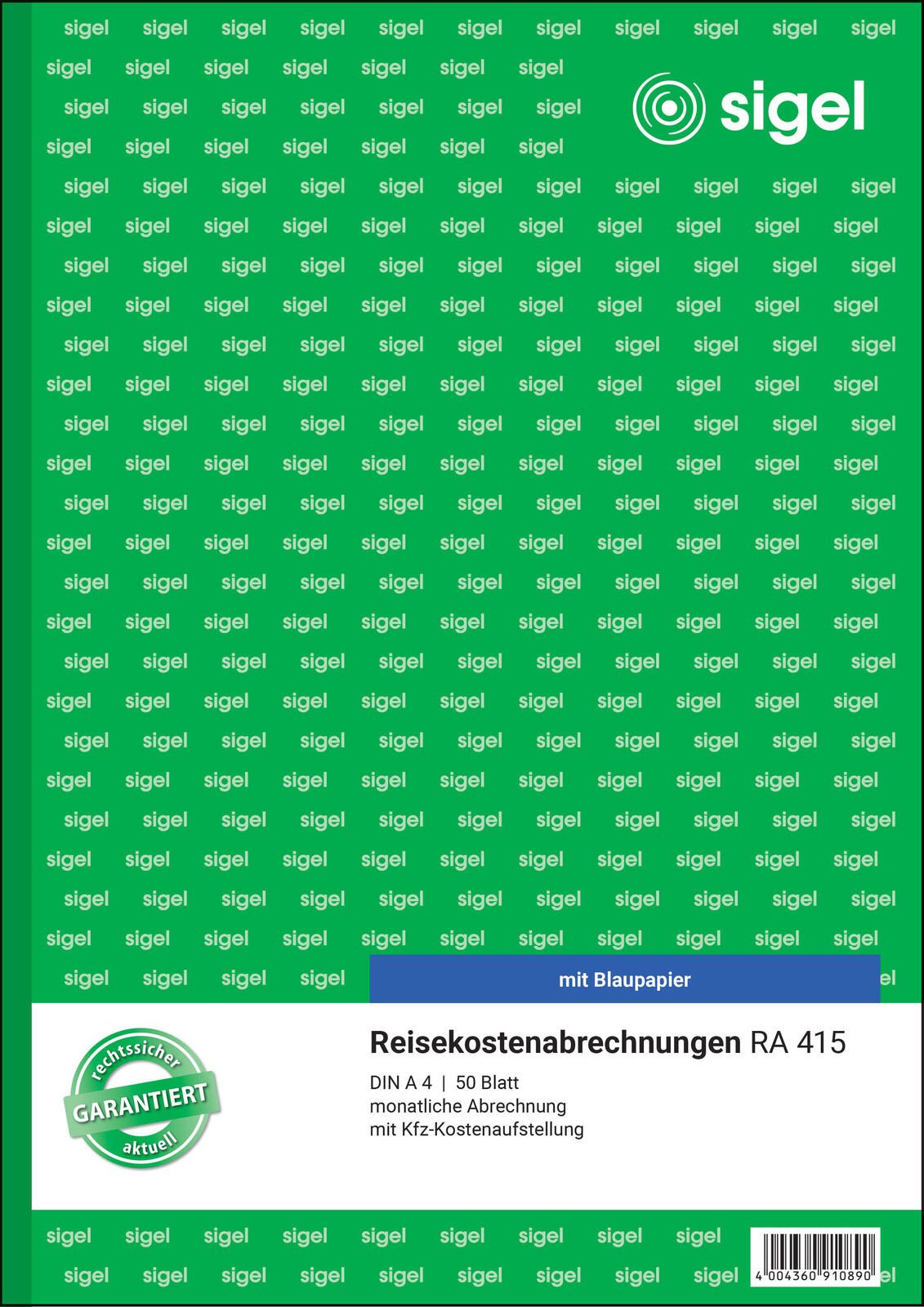 SIGEL Formularbuch Reisekostenabrechnung monatlich DIN A4 1x 50 Seiten
