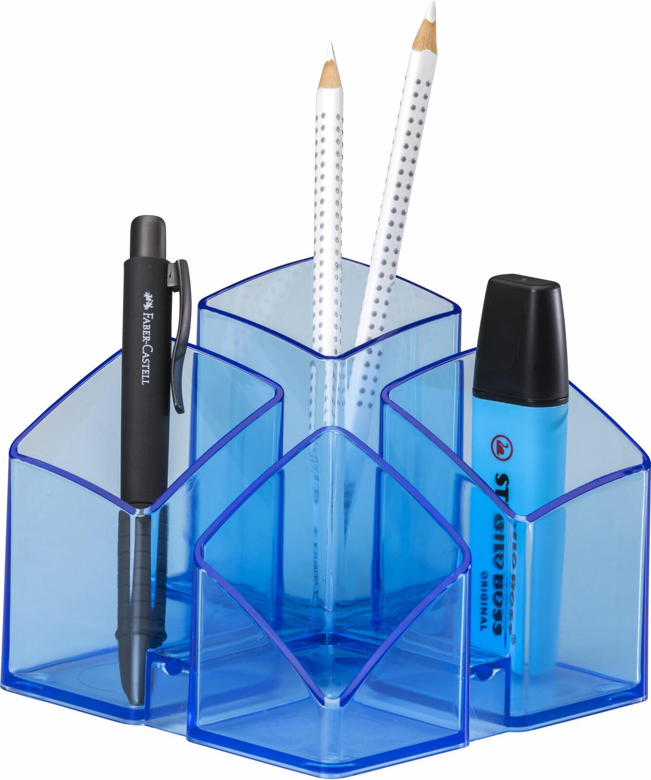 HAN SCALA Stiftehalter 12,5 x 12,5 x 10,0 cm blau-transparent