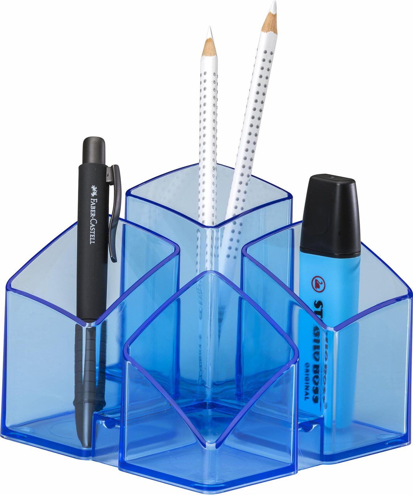HAN SCALA Stiftehalter 12,5 x 12,5 x 10,0 cm blau-transparent