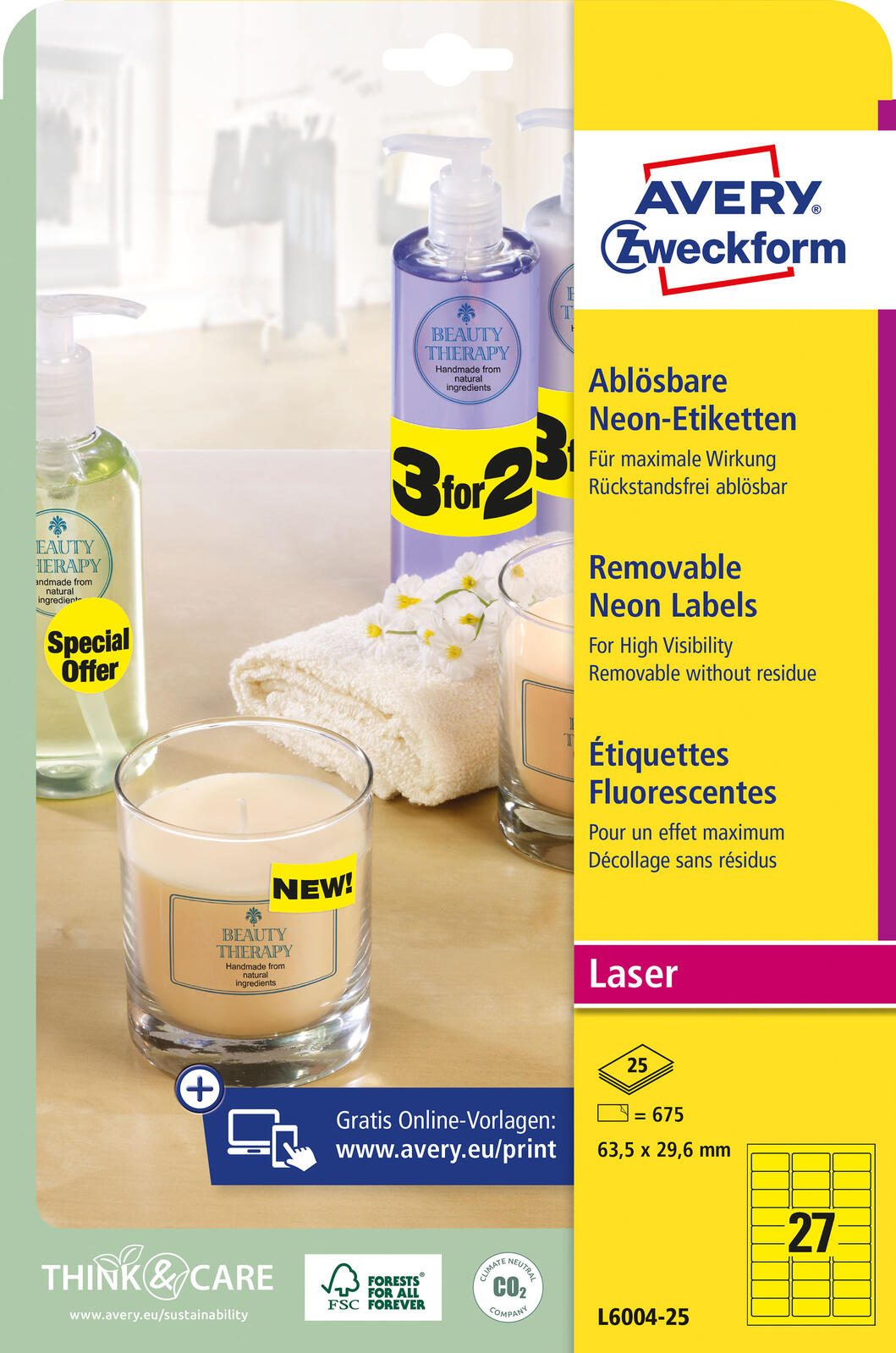 AVERY Zweckform Etiketten L6004-25 gelb 63,5 x 29,6 mm