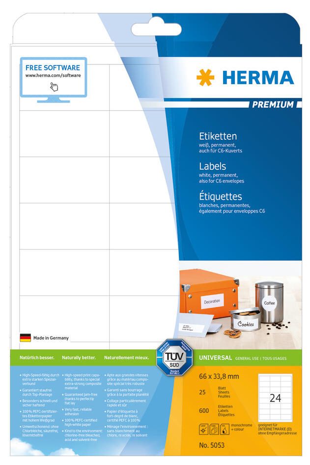 HERMA Etiketten 5053 weiß 66,0 x 33,8 mm