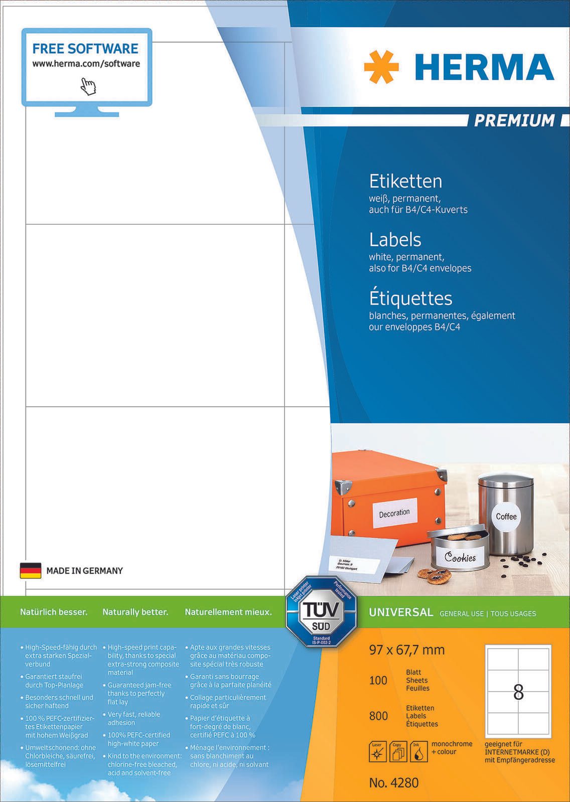 HERMA Etiketten 4280 weiß 97,0 x 67,7 mm