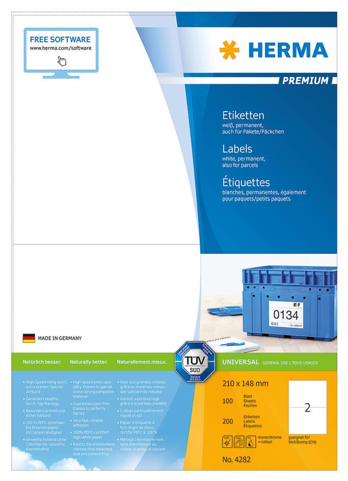 HERMA Etiketten 4282 weiß 210,0 x 148,0 mm