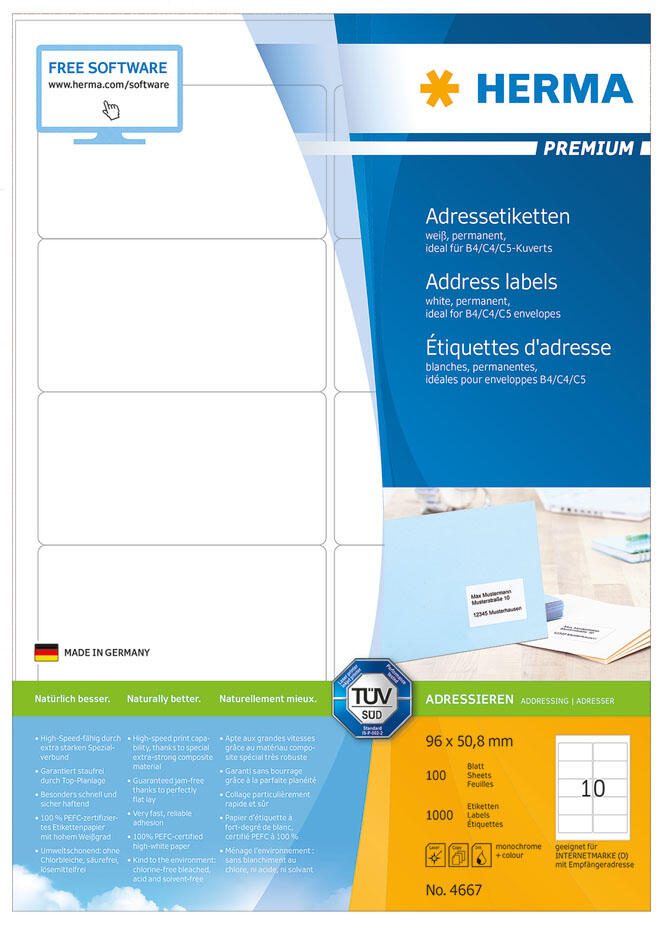 HERMA Etiketten 4667 weiß 96,0 x 50,8 mm