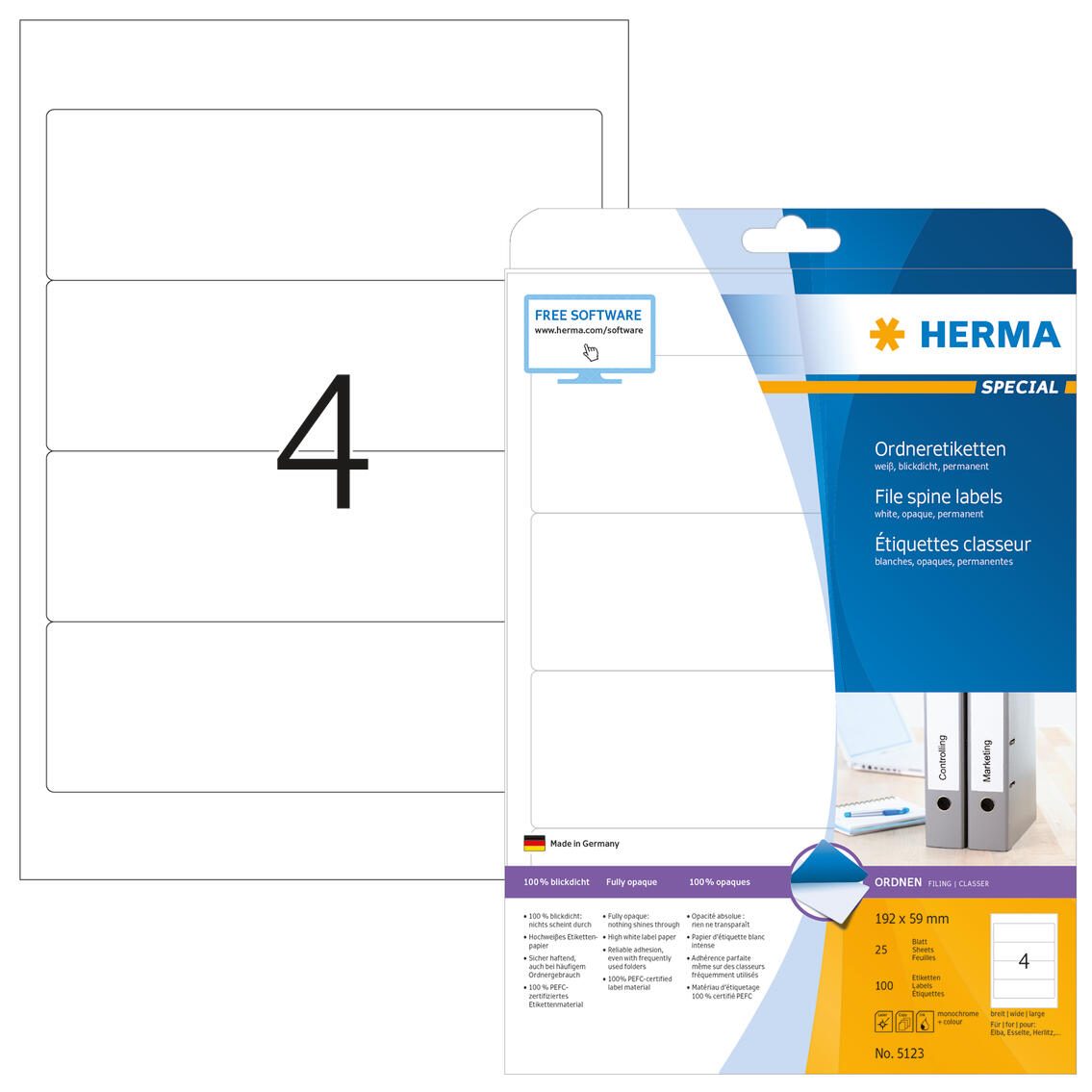 HERMA Ordneretiketten 59,0 x 192,0 mm weiß