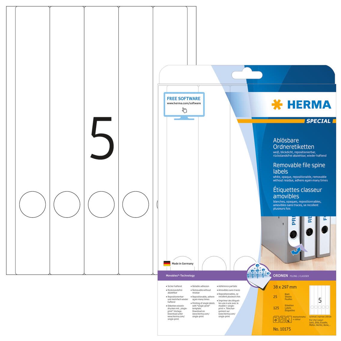 HERMA Ordneretiketten 38,0 x 297,0 mm weiß