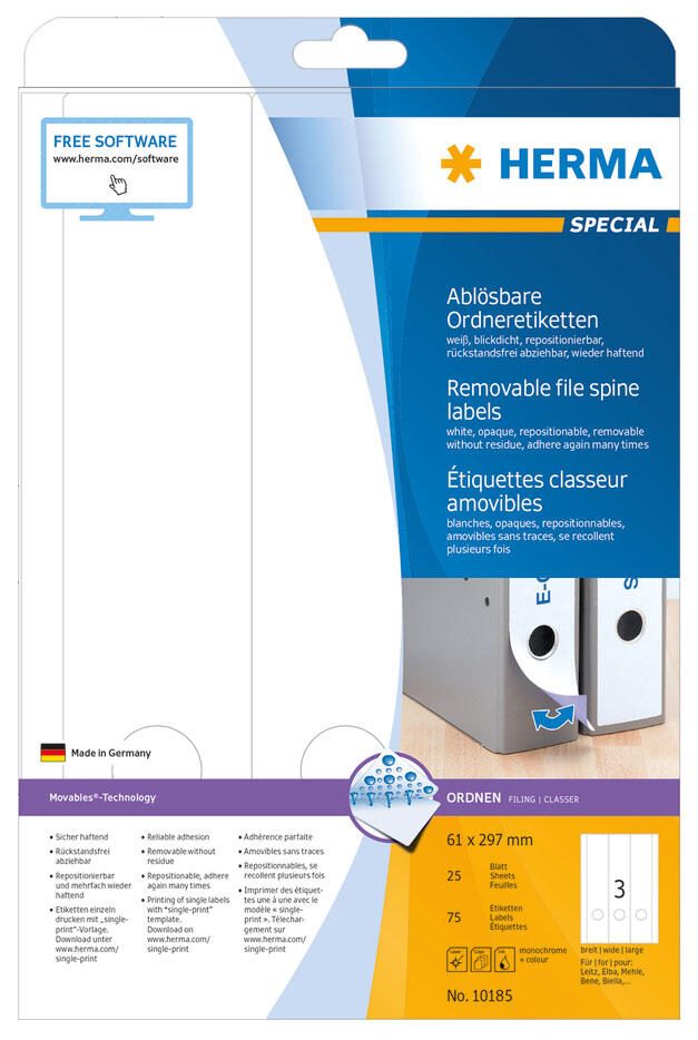 HERMA Ordneretiketten 61,0 x 297,0 mm weiß