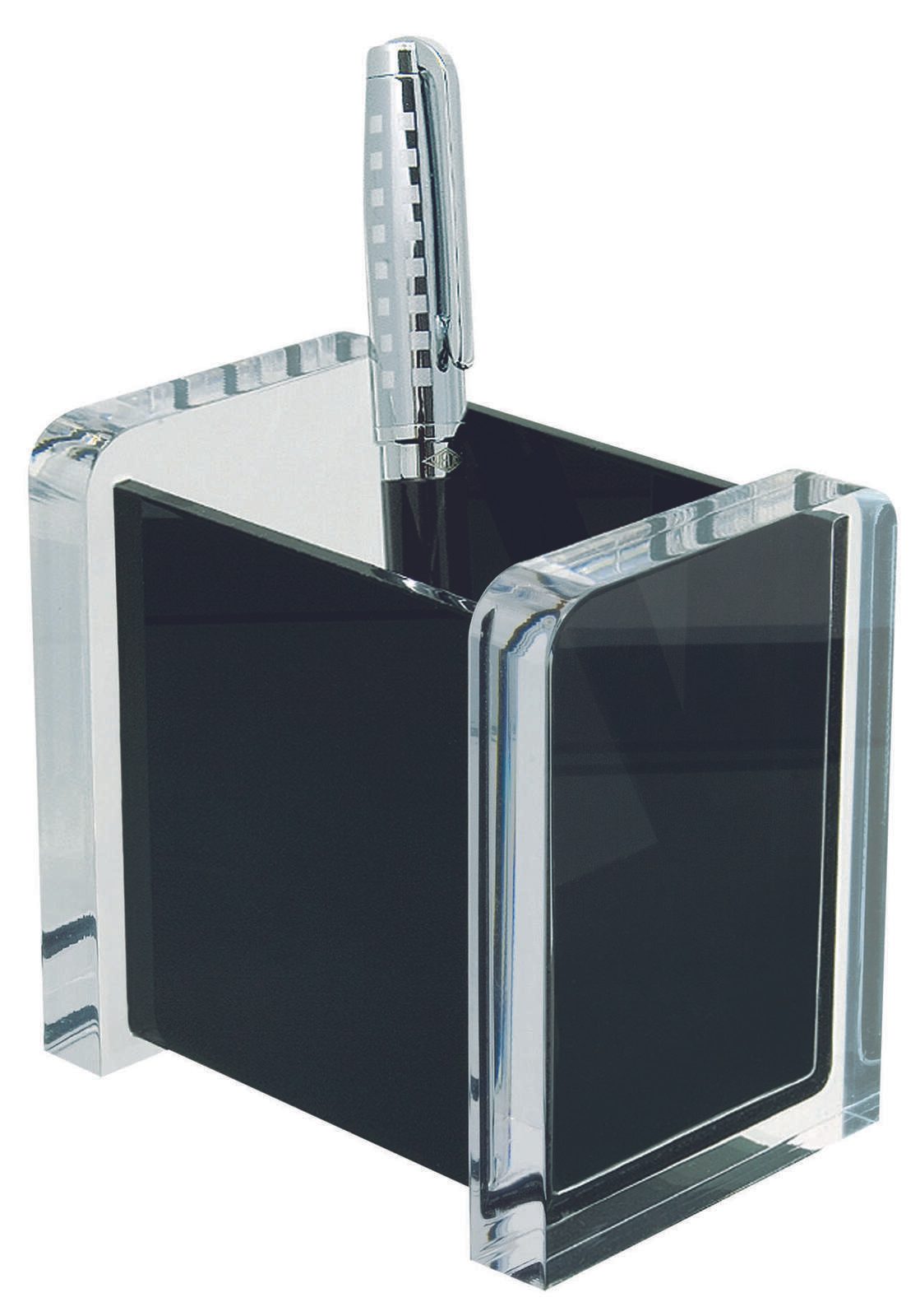 WEDO Acryl Exklusiv Stiftehalter 9,4 x 6,5 x 9,4 cm glasklar/schwarz