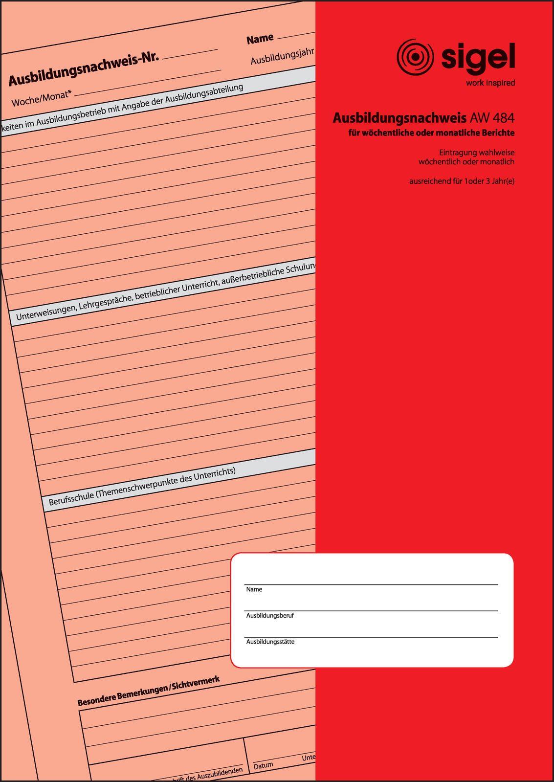 SIGEL Formularbuch Ausbildungsnachweis, wöchentliche/monatliche Eintragungen DIN A4 1x 28 Seiten